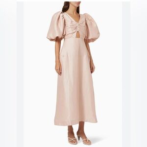 Elegant Pink Puff Sleeve Dress